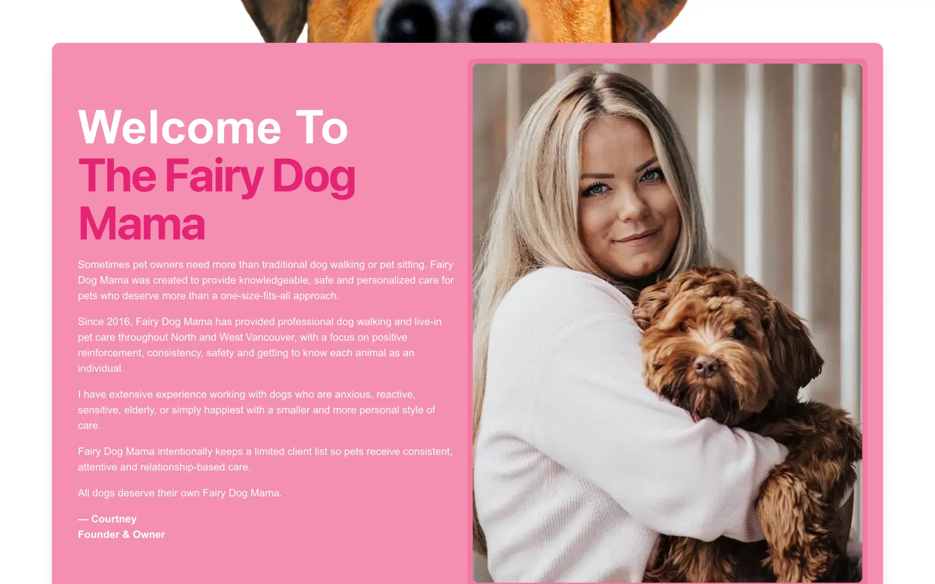 Fairy Dog Mama website welcome section